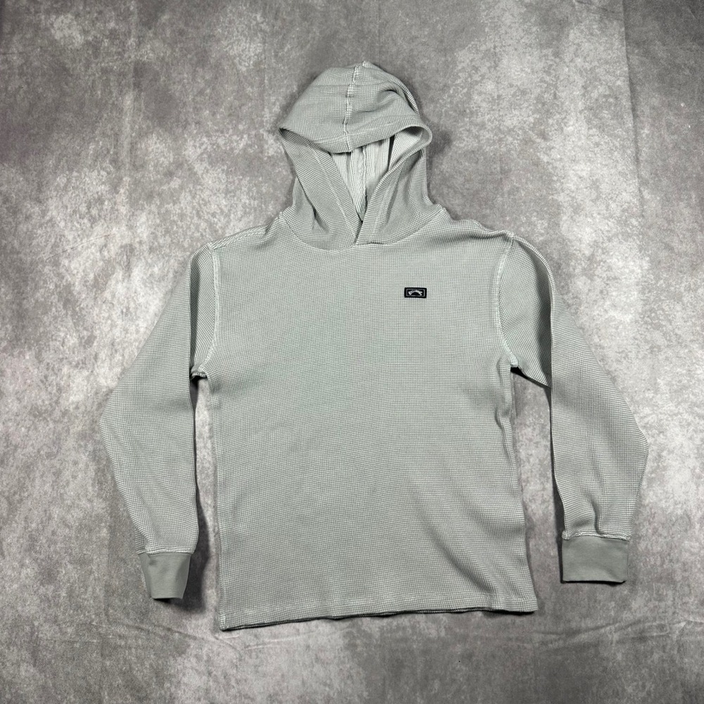Billabong Kids M 10/12 Waffle Knit Thermal Hoodie Grey Pullover Surf Skate Shirt